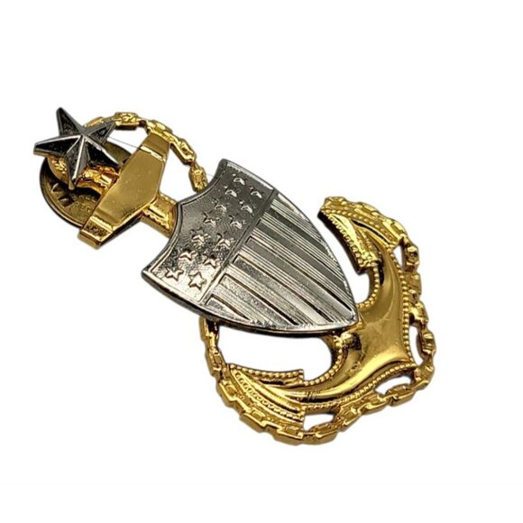 US Navy Master Chief Petty Officer Pin M-22-GI Vietnam Era Anchor Shield Star - Picture 4 of 8